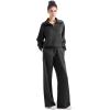 imageSUUKSESS Women 2 Piece Lounge Matching Set Wide Leg Sweatpant Half Zip SweatshirtJet Black