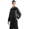 imageSUUKSESS Women 2 Piece Lounge Matching Set Wide Leg Sweatpant Half Zip SweatshirtJet Black