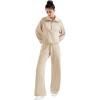 imageSUUKSESS Women 2 Piece Lounge Matching Set Wide Leg Sweatpant Half Zip SweatshirtKhaki