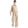 imageSUUKSESS Women 2 Piece Lounge Matching Set Wide Leg Sweatpant Half Zip SweatshirtKhaki
