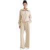 imageSUUKSESS Women 2 Piece Lounge Matching Set Wide Leg Sweatpant Half Zip SweatshirtKhaki