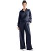 imageSUUKSESS Women 2 Piece Lounge Matching Set Wide Leg Sweatpant Half Zip SweatshirtNavy
