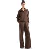 imageSUUKSESS Women 2 Piece Lounge Matching Set Wide Leg Sweatpant Half Zip SweatshirtPetitedark Brown