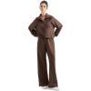 imageSUUKSESS Women 2 Piece Lounge Matching Set Wide Leg Sweatpant Half Zip SweatshirtPetitedark Brown