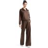 imageSUUKSESS Women 2 Piece Lounge Matching Set Wide Leg Sweatpant Half Zip SweatshirtPetitedark Brown