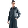 imageSUUKSESS Women 2 Piece Lounge Matching Set Wide Leg Sweatpant Half Zip SweatshirtPetitedark Storm