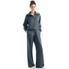 imageSUUKSESS Women 2 Piece Lounge Matching Set Wide Leg Sweatpant Half Zip SweatshirtPetitedark Storm