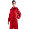 imageSUUKSESS Women 2 Piece Lounge Matching Set Wide Leg Sweatpant Half Zip SweatshirtRed