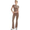 imageSUUKSESS Women 2 Piece Lounge Sets Going Out Y2K Foldover Pants Matching PajamasKhaki