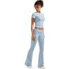 imageSUUKSESS Women 2 Piece Lounge Sets Going Out Y2K Foldover Pants Matching PajamasLight Blue