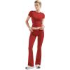 imageSUUKSESS Women 2 Piece Lounge Sets Going Out Y2K Foldover Pants Matching PajamasRed