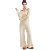 imageSUUKSESS Women 2 Piece Lounge Sets Oversized Quarter Zip Pullover Wide Leg PantsBeige