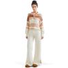 imageSUUKSESS Women 2 Piece Lounge Sets Oversized Quarter Zip Pullover Wide Leg PantsBeige Striped