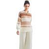 imageSUUKSESS Women 2 Piece Lounge Sets Oversized Quarter Zip Pullover Wide Leg PantsBeige Striped