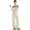 imageSUUKSESS Women 2 Piece Lounge Sets Oversized Quarter Zip Pullover Wide Leg PantsBeige Striped
