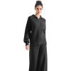 imageSUUKSESS Women 2 Piece Lounge Sets Oversized Quarter Zip Pullover Wide Leg PantsBlack