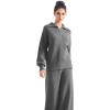 imageSUUKSESS Women 2 Piece Lounge Sets Oversized Quarter Zip Pullover Wide Leg PantsDark Gray