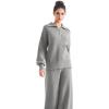 imageSUUKSESS Women 2 Piece Lounge Sets Oversized Quarter Zip Pullover Wide Leg PantsGray