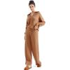 imageSUUKSESS Women 2 Piece Lounge Sets Oversized Quarter Zip Pullover Wide Leg PantsKhaki