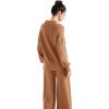 imageSUUKSESS Women 2 Piece Lounge Sets Oversized Quarter Zip Pullover Wide Leg PantsKhaki