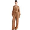 imageSUUKSESS Women 2 Piece Lounge Sets Oversized Quarter Zip Pullover Wide Leg PantsKhaki