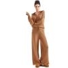 imageSUUKSESS Women 2 Piece Lounge Sets Oversized Quarter Zip Pullover Wide Leg PantsKhaki