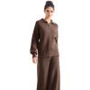 imageSUUKSESS Women 2 Piece Lounge Sets Oversized Quarter Zip Pullover Wide Leg PantsMocha