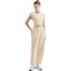 imageSUUKSESS Women 2 Piece Matching Lounge Workout Sets Outfits Sleeveless Cropped Tops Summer High Waisted Wide Leg PantsBeige