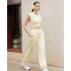 imageSUUKSESS Women 2 Piece Matching Lounge Workout Sets Outfits Sleeveless Cropped Tops Summer High Waisted Wide Leg PantsBeige