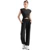imageSUUKSESS Women 2 Piece Matching Lounge Workout Sets Outfits Sleeveless Cropped Tops Summer High Waisted Wide Leg PantsBlack