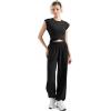 imageSUUKSESS Women 2 Piece Matching Lounge Workout Sets Outfits Sleeveless Cropped Tops Summer High Waisted Wide Leg PantsBlack