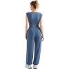 imageSUUKSESS Women 2 Piece Matching Lounge Workout Sets Outfits Sleeveless Cropped Tops Summer High Waisted Wide Leg PantsBlue