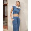 imageSUUKSESS Women 2 Piece Matching Lounge Workout Sets Outfits Sleeveless Cropped Tops Summer High Waisted Wide Leg PantsBlue