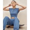 imageSUUKSESS Women 2 Piece Matching Lounge Workout Sets Outfits Sleeveless Cropped Tops Summer High Waisted Wide Leg PantsBlue
