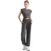 imageSUUKSESS Women 2 Piece Matching Lounge Workout Sets Outfits Sleeveless Cropped Tops Summer High Waisted Wide Leg PantsGray