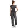 imageSUUKSESS Women 2 Piece Matching Lounge Workout Sets Outfits Sleeveless Cropped Tops Summer High Waisted Wide Leg PantsGray