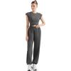 imageSUUKSESS Women 2 Piece Matching Lounge Workout Sets Outfits Sleeveless Cropped Tops Summer High Waisted Wide Leg PantsGray