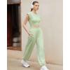 imageSUUKSESS Women 2 Piece Matching Lounge Workout Sets Outfits Sleeveless Cropped Tops Summer High Waisted Wide Leg PantsGreen