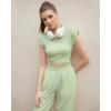 imageSUUKSESS Women 2 Piece Matching Lounge Workout Sets Outfits Sleeveless Cropped Tops Summer High Waisted Wide Leg PantsGreen