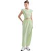 imageSUUKSESS Women 2 Piece Matching Lounge Workout Sets Outfits Sleeveless Cropped Tops Summer High Waisted Wide Leg PantsGreen