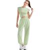 imageSUUKSESS Women 2 Piece Matching Lounge Workout Sets Outfits Sleeveless Cropped Tops Summer High Waisted Wide Leg PantsGreen