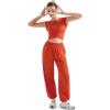 imageSUUKSESS Women 2 Piece Matching Lounge Workout Sets Outfits Sleeveless Cropped Tops Summer High Waisted Wide Leg PantsOrange