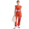 imageSUUKSESS Women 2 Piece Matching Lounge Workout Sets Outfits Sleeveless Cropped Tops Summer High Waisted Wide Leg PantsOrange