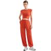 imageSUUKSESS Women 2 Piece Matching Lounge Workout Sets Outfits Sleeveless Cropped Tops Summer High Waisted Wide Leg PantsOrange