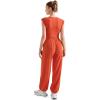 imageSUUKSESS Women 2 Piece Matching Lounge Workout Sets Outfits Sleeveless Cropped Tops Summer High Waisted Wide Leg PantsOrange