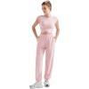 imageSUUKSESS Women 2 Piece Matching Lounge Workout Sets Outfits Sleeveless Cropped Tops Summer High Waisted Wide Leg PantsPink