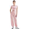 imageSUUKSESS Women 2 Piece Matching Lounge Workout Sets Outfits Sleeveless Cropped Tops Summer High Waisted Wide Leg PantsPink
