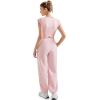 imageSUUKSESS Women 2 Piece Matching Lounge Workout Sets Outfits Sleeveless Cropped Tops Summer High Waisted Wide Leg PantsPink