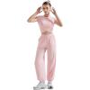 imageSUUKSESS Women 2 Piece Matching Lounge Workout Sets Outfits Sleeveless Cropped Tops Summer High Waisted Wide Leg PantsPink