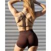 imageSUUKSESS Women 2 Piece Open Back Sports Bra Pack Strappy Workout Gym Yoga Crops1 Pack Dark Brown  White